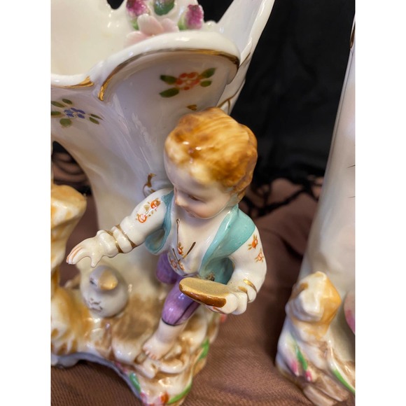 Ucagco Ceramics Set of Two (2) Figurine Vases, Girl with Duck and Boy with Duck. - Picture 12 of 16